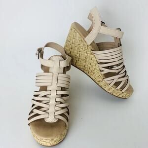Rampage Women's Joann Espadrille Wedge Weave Vegan Sandals Ankle Strap Nude 9.5